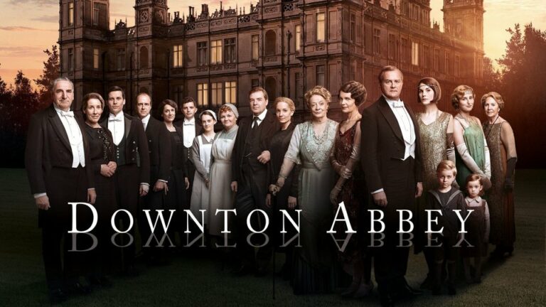Crawley family in front of Downton