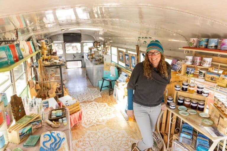 PLF client Ami Hill in her mobile art gallery.